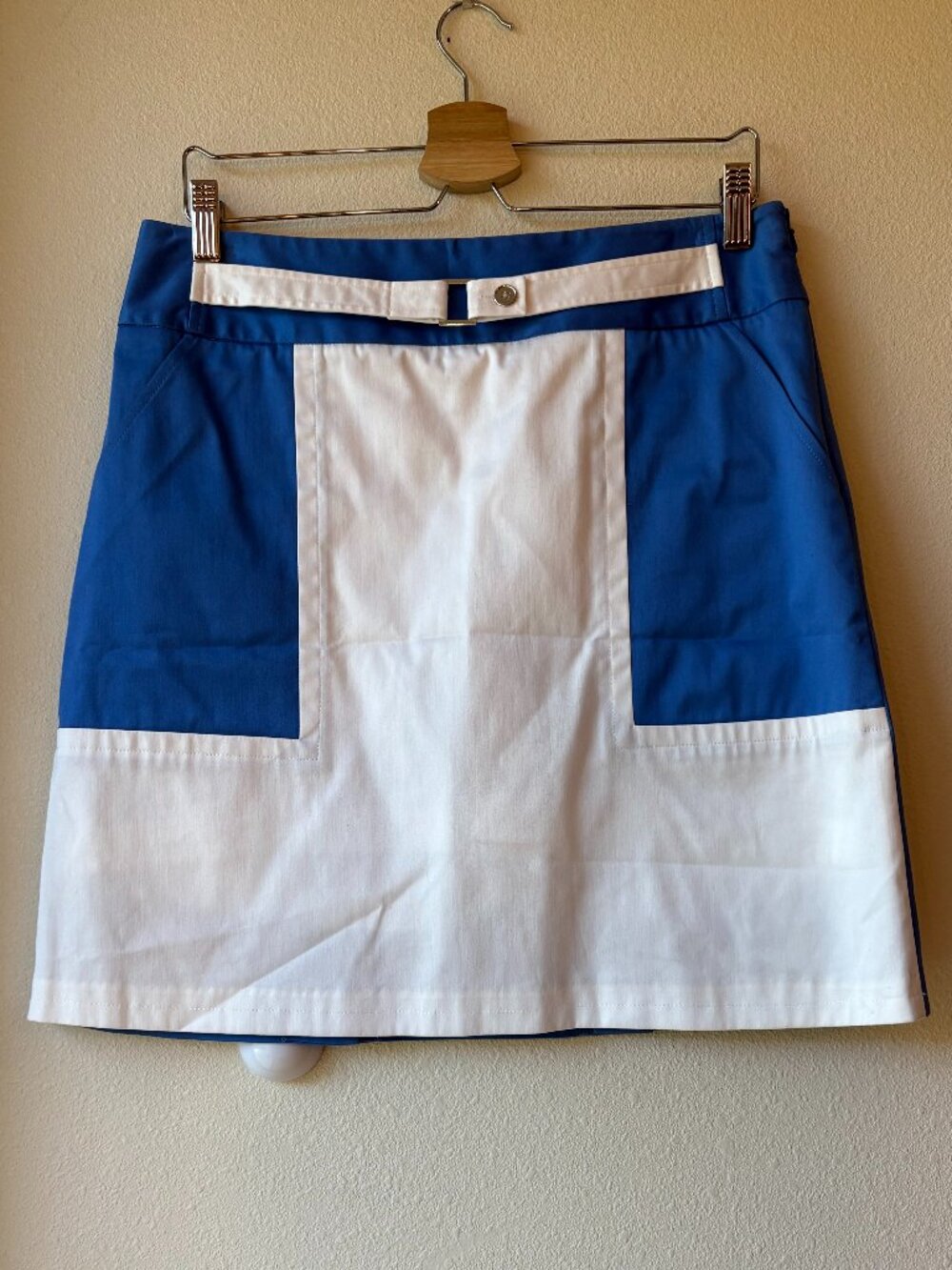 EUC Fairway & Greene Blue White Colorblock Golf Skort Pockets Size 10 Nautical